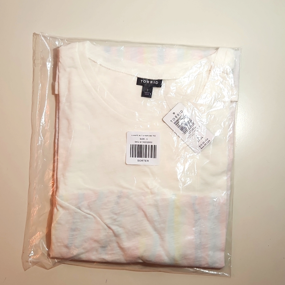 ❤️NWT TORRID TEE - PASTEL STRIPES - WHITE CLIP DOT BABYDOLL DOLMAN - PLUS SIZE - Picture 6 of 11